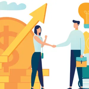 clip art of two business owners working together and agreeing about equipment financing