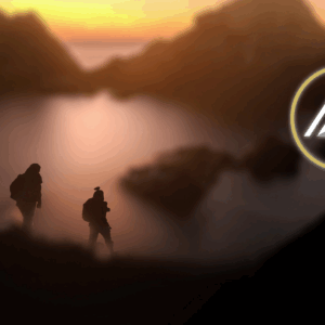 Explorers celebrating at mountain peak