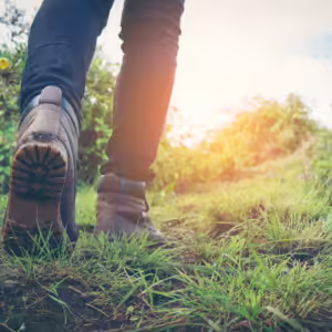 Hiking,Shoes,In,Action,On,A,Mountain,Desert,Trail,Path.