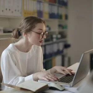 Woman working at laptop