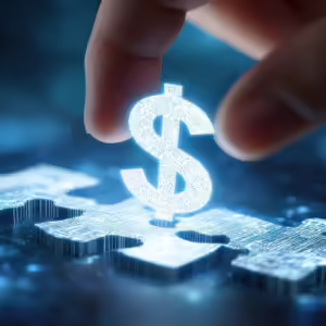 Fingers picking up a Glowing Blue Dollar Sign